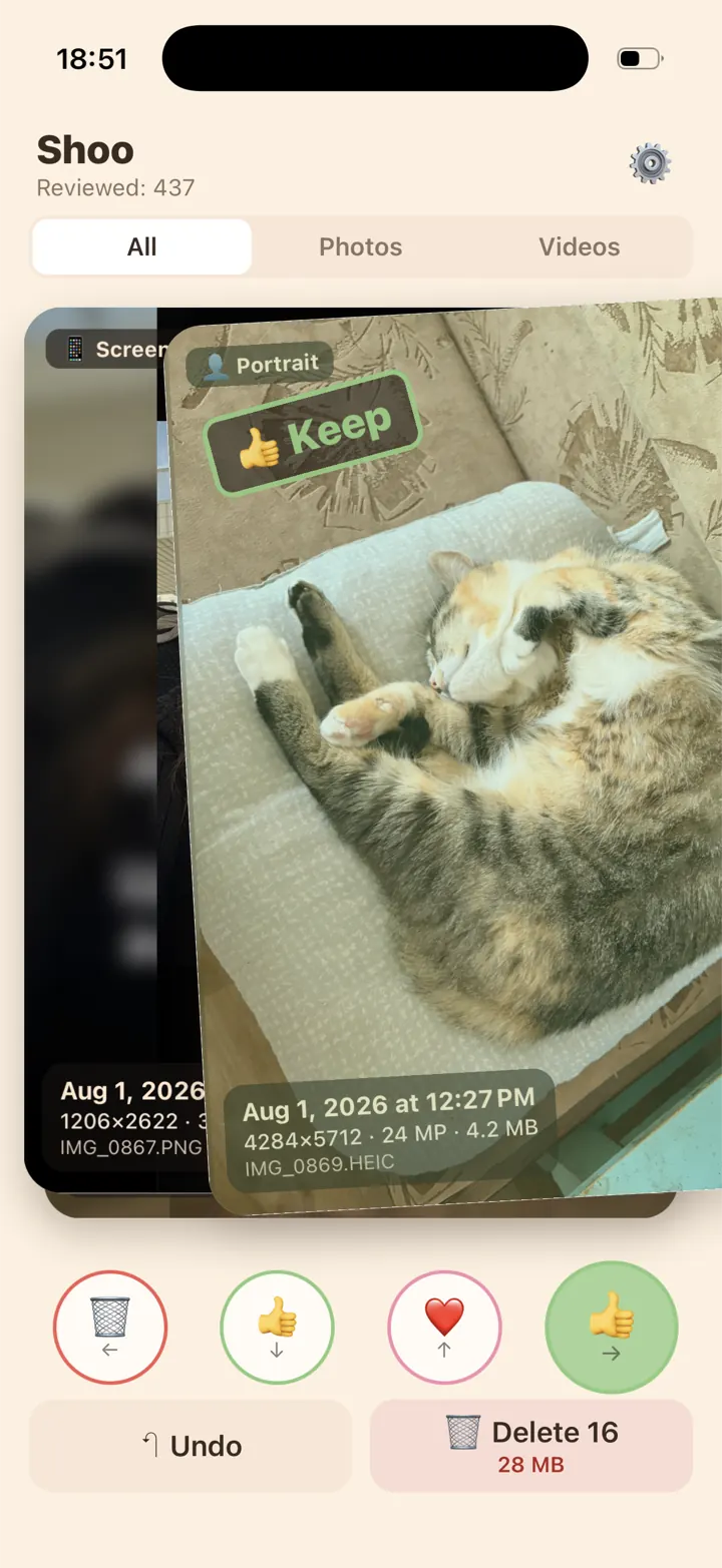 Swiping right: a cat photo stamped “Keep”
